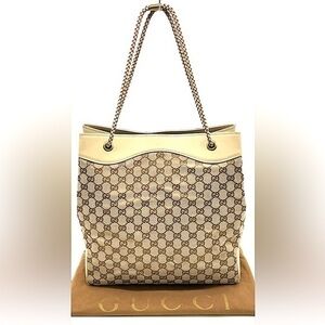 Gucci monogram canvas and leather bucket bag